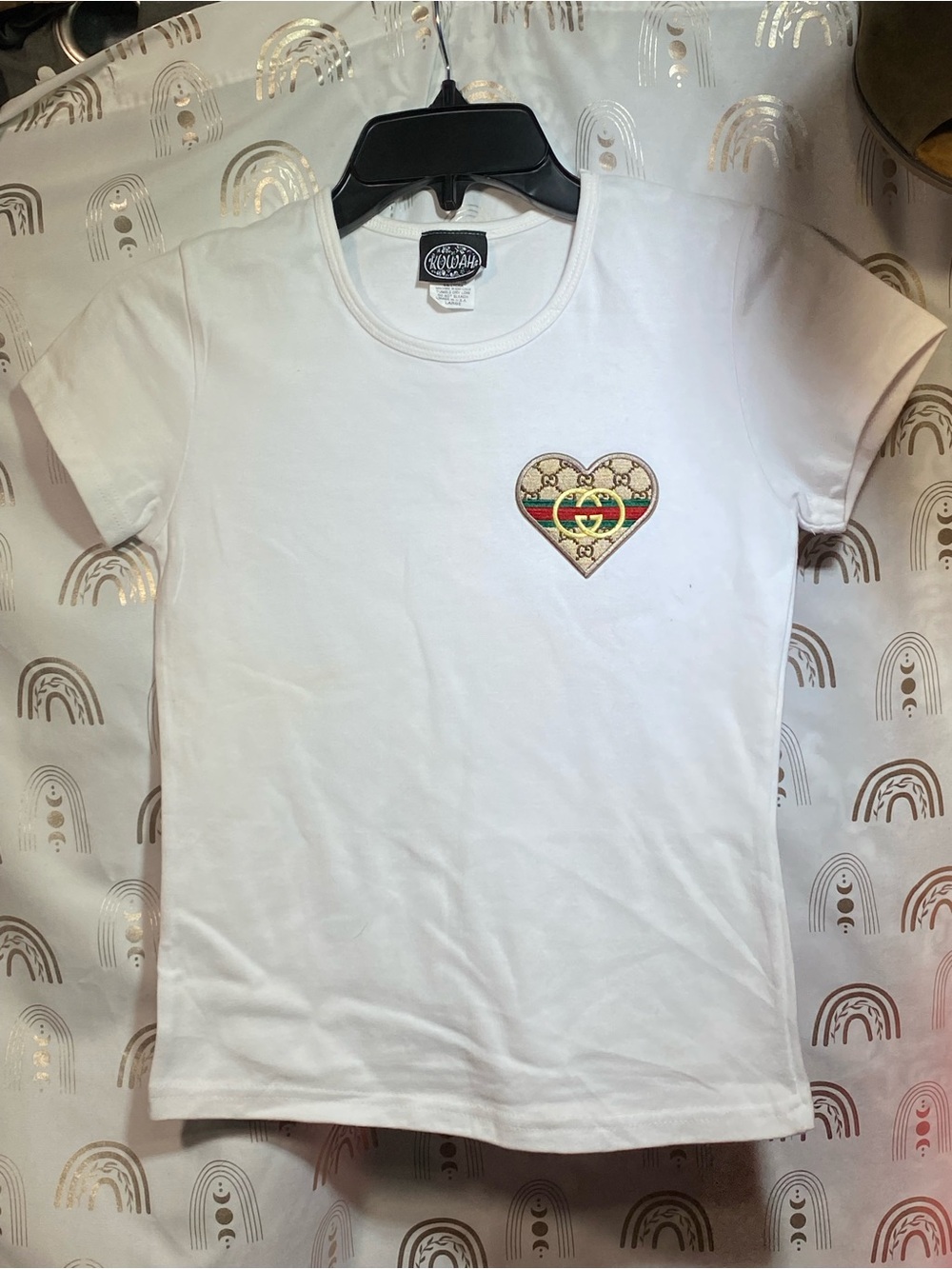 Gucci inspo White Short Sleeve Tee with Heart Patch